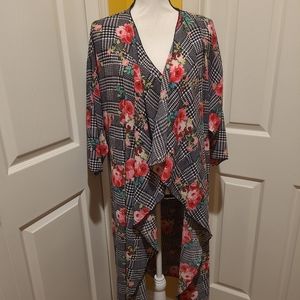 LULAROE MULTICOLORED FLORAL COVER UP CARDIGAN,  SIZE L